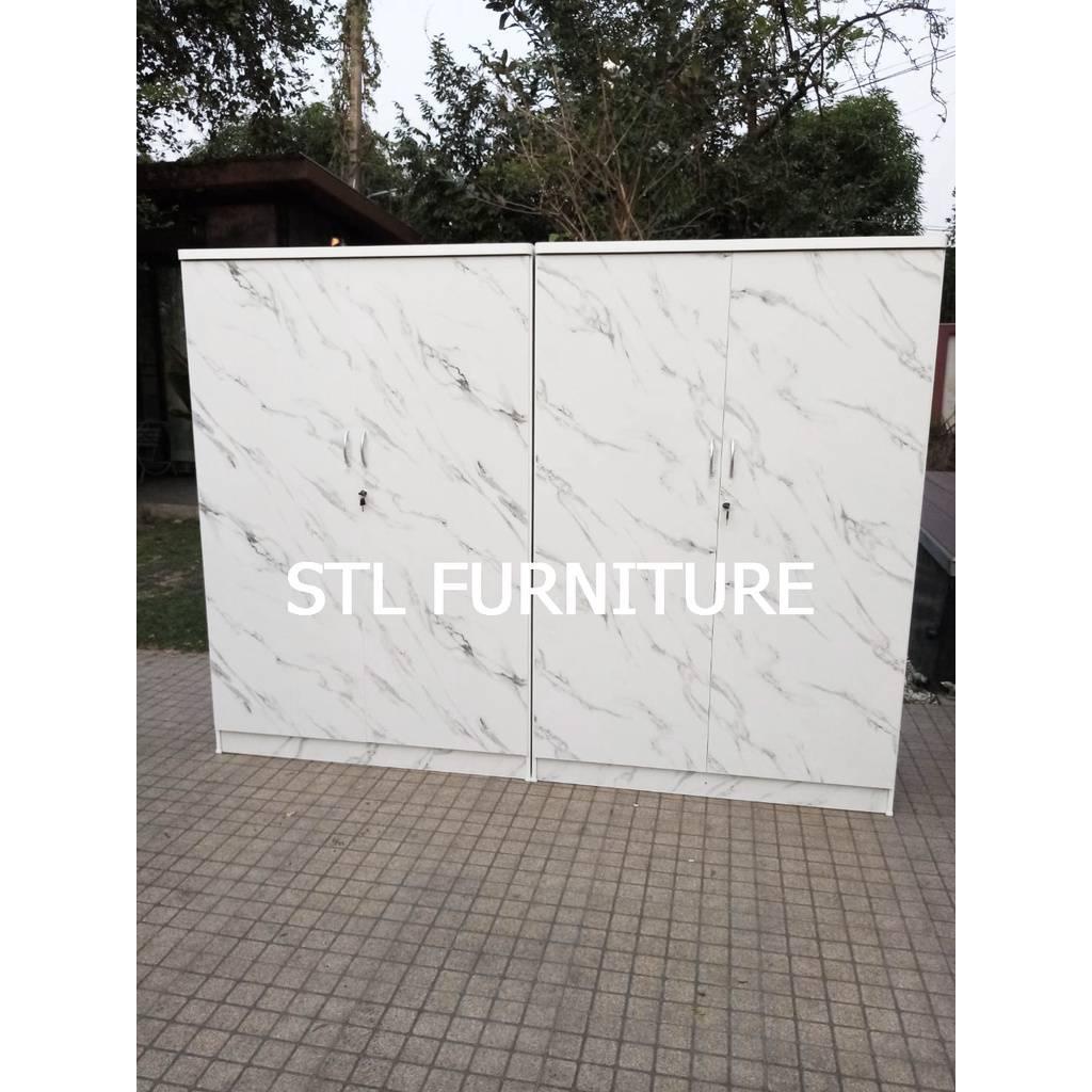 ตู้เสื้อผ้าลาย 4 ฟุต ประตูยาว ลายหินอ่อน 2 ใบ