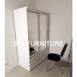 ด้านข้าง ตู้เสื้อผ้าบานเลื่อน 120 cm หินอ่อนขาว กระจก