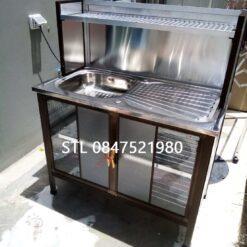 ตู้ซิงค์ล้างจาน 100 cm โครงเหล็ก สีชา