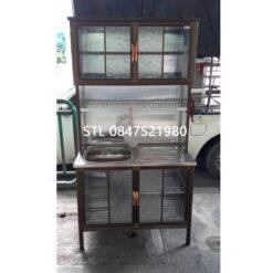 ตู้ซิงค์โครงเหล็ก ขนาด 100 cm ต่อบน สีชา