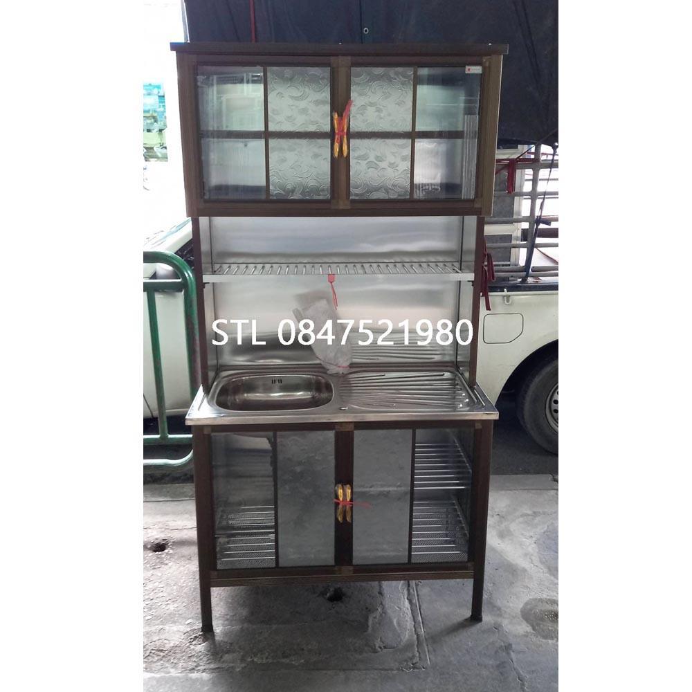 ตู้ซิงค์โครงเหล็ก ขนาด 100 cm ต่อบน สีชา