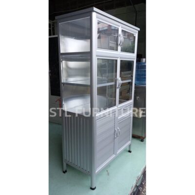 ด้านข้างอีกด้าน ตู้กับข้าวโครงอลูมิเนียมมุมมน 100 cm สีเงิน