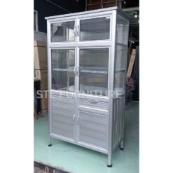 ด้านข้าง ตู้กับข้าวโครงอลูมิเนียมมุมมน 100 cm สีเงิน