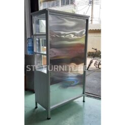 ด้านหลัง ตู้กับข้าวโครงอลูมิเนียมมุมมน 100 cm สีเงิน