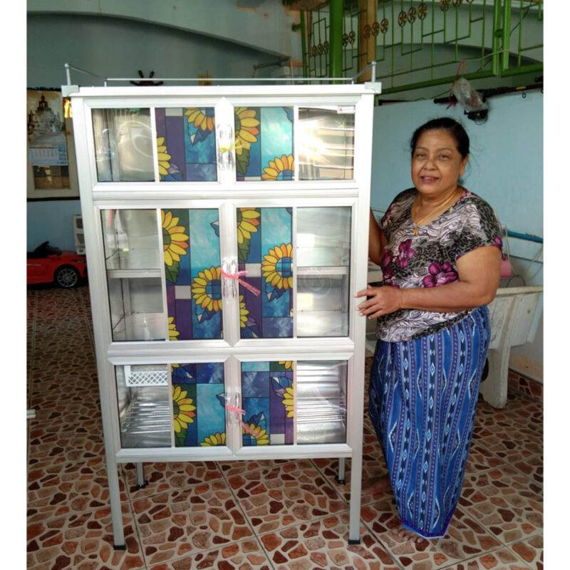 ส่ง ตู้กับข้าว 3 ฟุต 6 ประตู สีเงิน ชั้นไม้