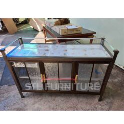 ตู้วางเตาหน้ากระเบื้อง 127 cm สีชา ชั้นอลู