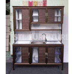 ตู้ซิงค์ล้างจาน ต่อบน โครงอลูมิเนียม 150 cm สีชา อ่างอยู่ตรงกลาง