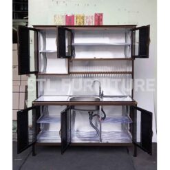 ตู้ซิงค์ล้างจาน ต่อบน โครงอลูมิเนียม 150 cm สีชา อ่างอยู่ตรงกลาง ภายใน