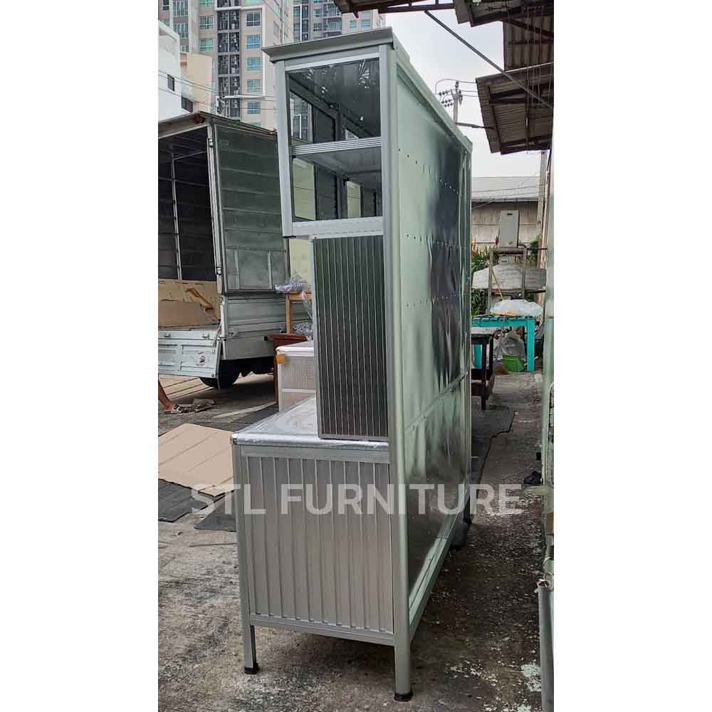 ด้านหลัง ตู้ครัวต่อบนโครงอลูมิเนียมมุมมน ขนาด150 cm