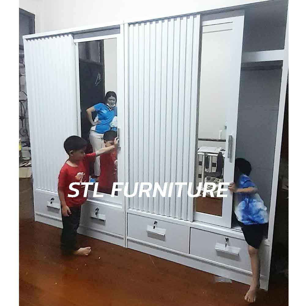 ตู้เสื้อผ้าบานเลื่อนสีขาว ประตูระแนง