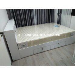 เตียงไม้สีขาวมีลิ้นชัก2อัน