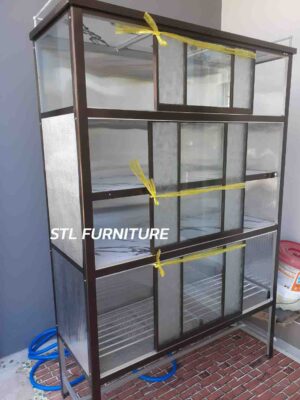 มุมทแยง ตู้กับข้าวบานเลื่อน 4 ฟุต สีชา