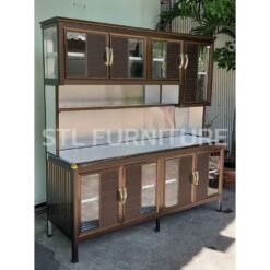 ตู้ครัวต่อบนโครงอลูมิเนียม 180 cm สีชา ด้านข้าง