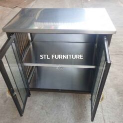 ตู้วางเตาโครงอลูมิเนียม ใบเล็ก หน้าสแตนเลส ภายใน