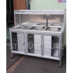 ตู้ซิงค์โครงอลูมิเนียมมุมน 120 cm 2 อ่างขวา สีเงิน ด้านข้าง