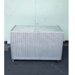 ตู้เคาน์เตอร์ขายอาหารอลูมิเนียม ล้อมีเบรก ด้านหน้า