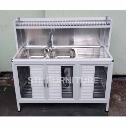 ตู้ซิงค์ โครงอลูมิเนียม สีอบขาว 2 หลุม