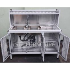 ภายใน ตู้ซิงค์ โครงอลูมิเนียม สีอบขาว 2 หลุม
