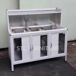 ตู้ซิงค์ โครงอลูมิเนียม สีขาวอบ 2 อ่าง