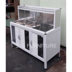 ด้านข้าง ตู้ซิงค์ โครงอลูมิเนียม สีอบขาว 2 หลุม