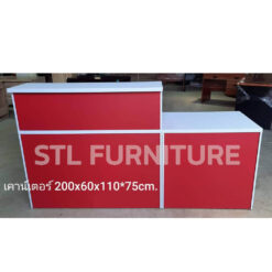 โต๊ะเคาน์เตอร์ 120 cm 5 ลิ้นชัก + โต๊ะทำงาน 80 cm 2 ลิ้นชัก ด้านหน้าสีแดง ท็อปสีขาว