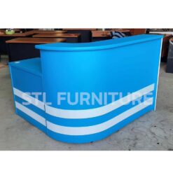 โต๊ะเคาน์เตอร์โค้ง 150 cm 2 ลิ้นชัก + โต๊ะคอม 80 cm สีฟ้า คาดเส้นสีขาว