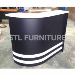 โต๊ะเคาน์เตอร์โค้ง 120 cm 150 cm 4 ลิ้นชัก สีดำ ท็อปและเส้นคาดสีขาว