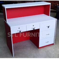 โต๊ะเคาน์เตอร์ 120 cm 5 ลิ้นชัก สีแดงตัดขาว ด้านใน