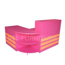 โต๊ะเคาน์เตอร์ตัวแอล (โต๊ะคอม+ชั้นวางของ+ชั้นเข้ามุม) สีชมพูด้านหน้า