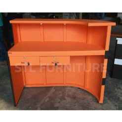 โต๊ะเคาน์เตอร์โค้ง 120 cm 2 ลิ้นชักกลาง สีส้ม ตาดสีดำ