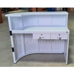 โต๊ะเคาน์เตอร์โค้ง 120 cm 2 ลิ้นชักกลาง สีขาวคาดสีดำ