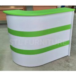 ด้านหน้า โต๊ะเคาน์เตอร์โค้ง 120 cm 2 ลิ้นชักกลาง สีขาวท็อปและคาดเส้นสีเขียว