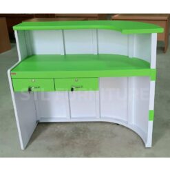 โต๊ะเคาน์เตอร์โค้ง 120 cm 2 ลิ้นชักกลาง สีเขียวตัดสีขาว