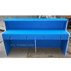 โต๊ะเคาน์เตอร์ 180 cm 200 cm 4 ลิ้นชัก สีฟ้าตัดข้างสีขาว