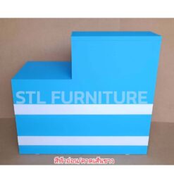 โต๊ะเคาน์เตอร์วางคอม 1 ลิ้นชัก ด้านหน้า สีฟ้าคาดเส้นขาว