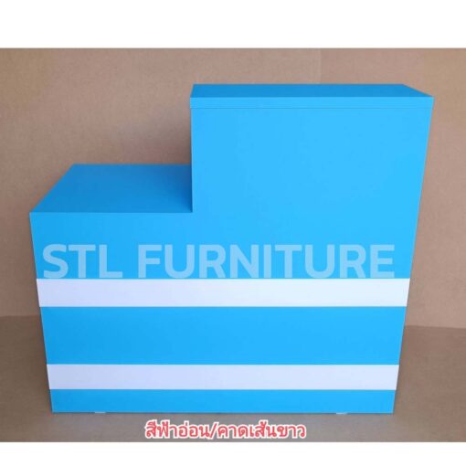 โต๊ะเคาน์เตอร์วางคอม 1 ลิ้นชัก ด้านหน้า สีฟ้าคาดเส้นขาว