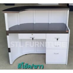 โต๊ะเคาน์เตอร์โค้ง 120 cm 150 cm 4 ลิ้นชัก สีขาวตัดดำ ด้านใน
