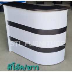โต๊ะเคาน์เตอร์โค้ง 120 cm 150 cm 4 ลิ้นชัก ด้านหน้า สีขาวตัดดำ