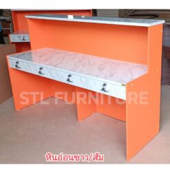 โต๊ะเคาน์เตอร์ 150 cm 180 cm 3 ลิ้นชักกลาง สีส้มตัดลายหินอ่ออน ด้านข้าง