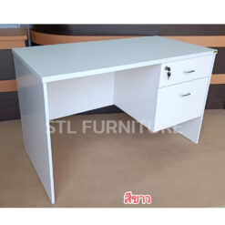 โต๊ะทำงาน 2 ลิ้นชัก สีขาวมินิมอล