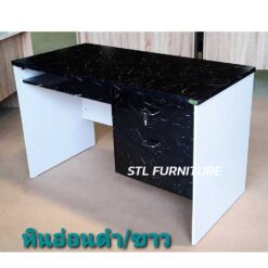 โต๊ะคอมพิวเตอร์ 100 cm 120 cm 2 ลิ้นชัก หินดำขาว