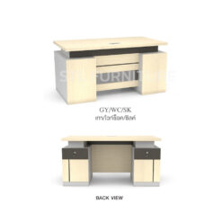 โต๊ะทำงานผู้บริหาร โมเดิร์น สีไวท์ช็อค ด้านหน้า ด้านหลัง