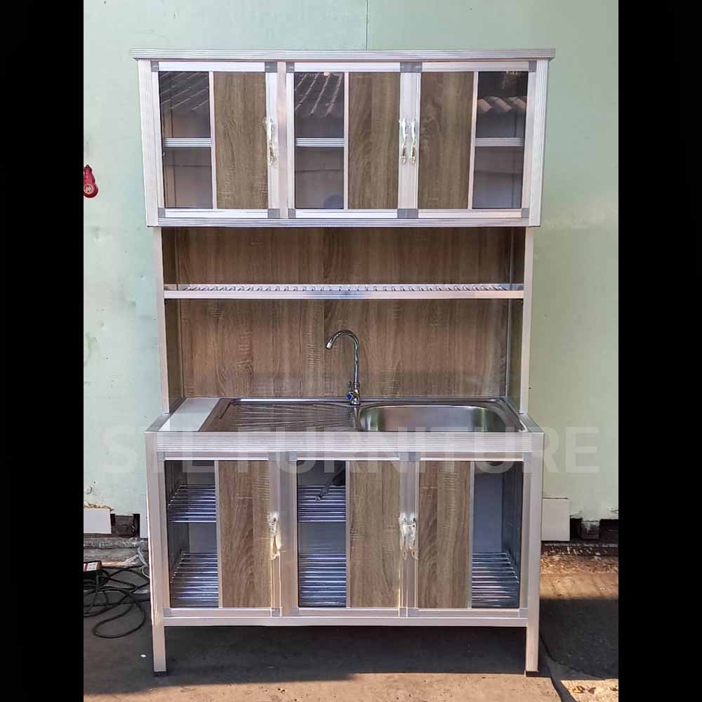 ตู้ซิงค์ต่อบนโครงเหล็ก 120 cm 1 อ่างขวา ลายไม้สีน้ำตาล