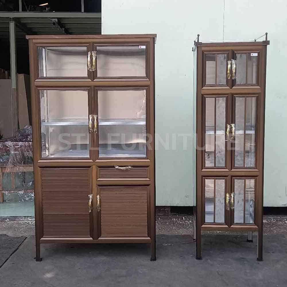 ตู้กับข้าวโครงอลูมิเนียม มุมมน สีชา 2 รุ่น