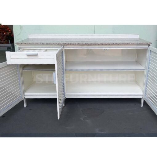 ตู้วางเตาแก๊สท็อปหิน อลูมิเนียมล้วน 148 cm ภายใน