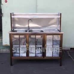 ด้านหน้า ตู้ซิงค์ล้างจาน 130 cm สีชา 2 อ่าง