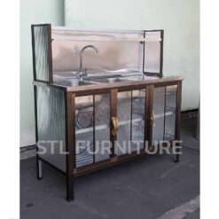 ด้านทแยง ตู้ซิงค์ล้างจาน 130 cm สีชา 2 อ่าง