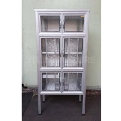 ด้านหน้า ภายในตู้กับข้าวโครงอลูมิเนียม 2.5 ฟุต 6 ประตู สีเงิน