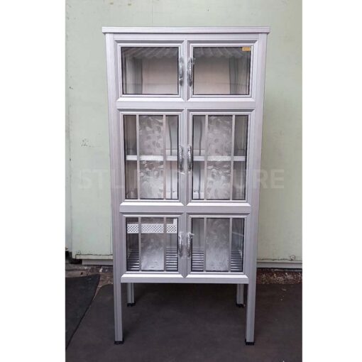 ด้านหน้า ภายในตู้กับข้าวโครงอลูมิเนียม 2.5 ฟุต 6 ประตู สีเงิน