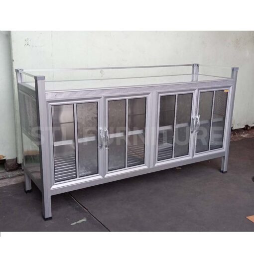 ด้านข้าง ตู้วางเตา หน้ากระเบื้อง โครงอลูมิเนียม 150 cm